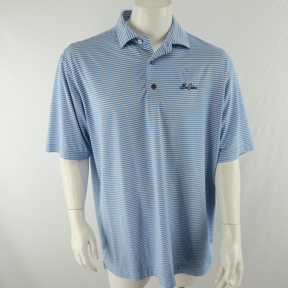FJ Footjoy Golf Polo Shirt Sea Island Mens Size XL Blue White‎ Striped